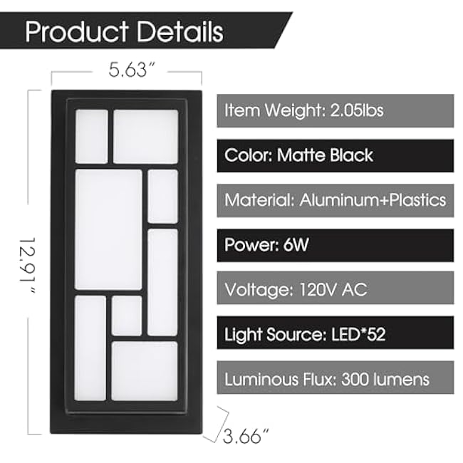 Energetic 5CCT Outdoor Wall Light Fixture 13 Inch Modern 2700K/3000K/4000K/5000K/6500K Black