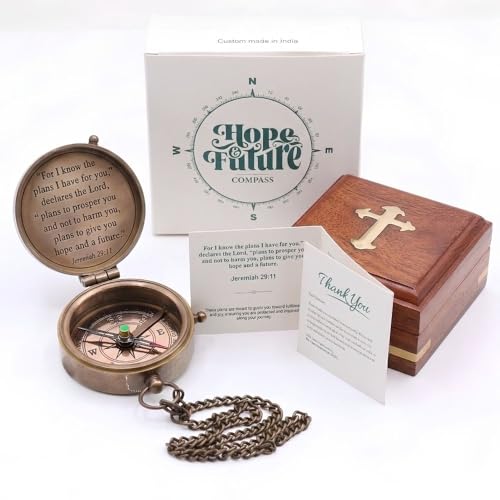 For I Know The Plans I Have For You, Jeremiah 29:11, Solid Brass Directional Engraved Compass, Baptism Gifts for Boys Girls, First Communion, Christian Gifts for Men, First Confirmation Gifts for Boys