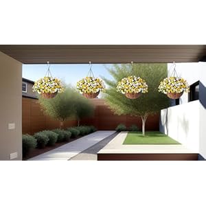Artificial Hanging Flowers in Basket Patio Garden Porch Deck Spring Summer Decor, Faux Chrysanthemum Arrangement Fake Plants in 12 inches Coconut Lining Basket of Outdoor/Indoor Decor(Yellow White) Artificial Hanging Flowers in Basket Patio Garden Porch Deck Spring Summer Decor Faux Chrysanthemum Arrangement Fake Plants in 12 inches Coconut Lining Basket of OutdoorIndoor DecorYellow White