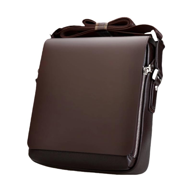Sac à bandoulière homme en cuir marron de 17.8 cm avec fermeture éclair