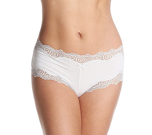 Maidenform Women's Sexy Must Have Cheeky Scalloped Lace Hipster, Stone White Micro Dot/Stone, 8