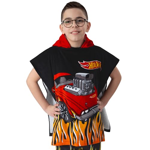 Image of Hot Wheels Towel Poncho, Car Hooded Towel for Kids, Boys Beach Towels and Swimming Towels, One Size, Black