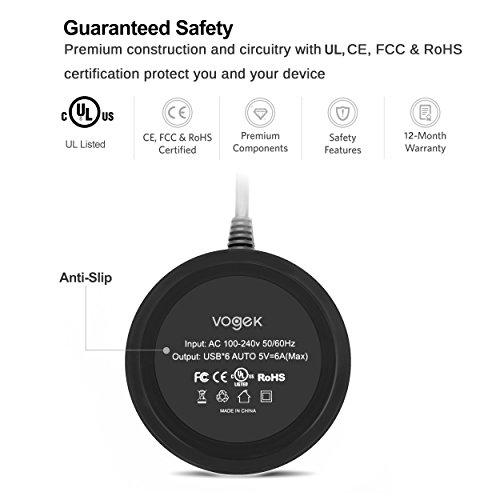 Vogek 6-Port USB Charger Desktop Charging Station with Smart Identification (Silver) - Thumbnail 4
