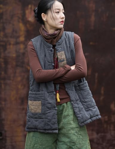 NFYM Women's Winter Outerwear Vest Frog Buttons Unique Patch Lightweight Sleeveless Quilted Gilet Coat with Pocket3
