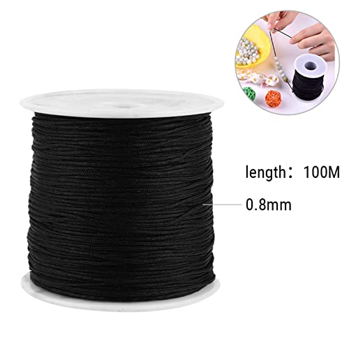 Cikonielf Braided Nylon Cord, 0.8mm x 100M Chinese Knot Cord Roll Macrame Decorative Thread String Packing String Black - Image 3