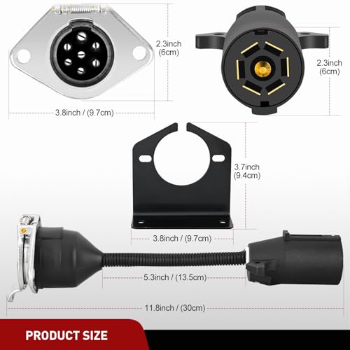 Nilight 7-Way RV Blade to 7 Way Round Pin Trailer Adapter Connector with Mounting Bracket Die-cast Zinc 7 RV to 7 Pole Pin Trailer Socket Plug Harness for Towing Commercial Agricultural Farm Trailer by Nilight - Image 6