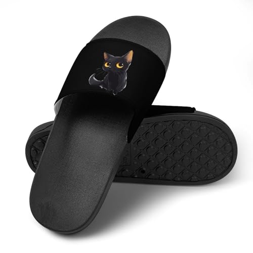 Black Cat with Yellow Eyes Non Slip Slides Sandals for Women Men Quick Drying Shower Shoes for Bathroom Pool Beach4