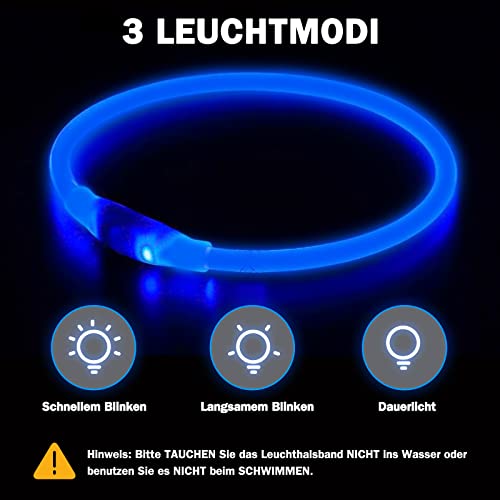 Nepfaivy Leuchthalsband Hund USB Aufladbar - Wasserdichtes Hundehalsband Leuchtend mit 3 Beleuchtungsmodi, Längenverstellbareres LED Halsband für Kleine, Mittlere und Große Hunde (Blau)
