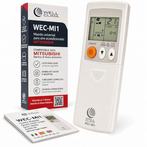 Wellclima Control Remoto Universal WEC MI1 para Aire Acondicionado Mitsubishi, Listo para Usar en Segundos, Compatible con Bomba de Calor e inversor, compatibilidad Garantizada