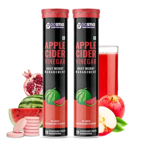 Image of Apple Cider Vinegar Effervescent Tablet - For Weight Loss With Pomegranate Extract, Vitamin B6 & B12 For Refreshing Detox & Metabolism Boost, No added Sugar (20 count (Pack of 2), Watermelon)
