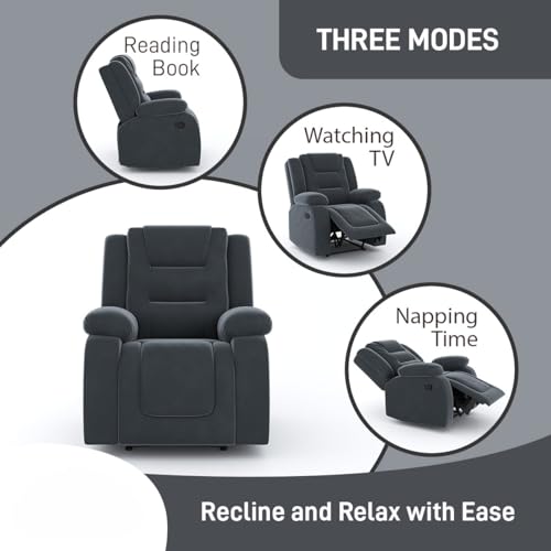 Image of Amazon Brand - Solimo Fraklin | Single Seater Sofa Recliner | Manual Recliner (Velvet Grey)