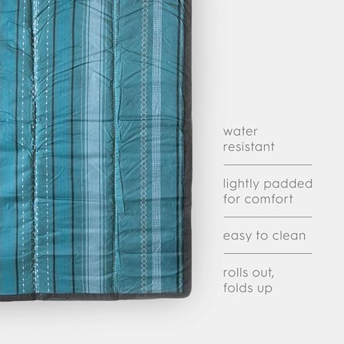 Image of Little Unicorn 5'x5' Outdoor Family Picnic & Beach Blanket | Durable & Water-Resistant Fabric | Compact Fold & Easily Wipes Clean | Zipper Pocket (Shoreline Stripe)