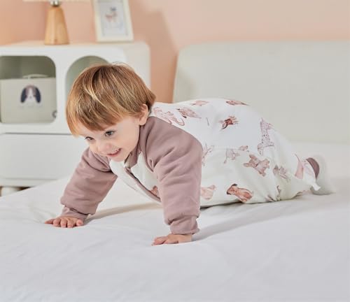 Chilsuessy Baby Winter Schlafsack 3.5 Tog Babyschlafsack mit Füssen Strampler Winterschlafsack mit abnehmbar Ärmel Schlafanzug Kinder Schlafsack, 3.5 Tog/Süßer Hund, L/Baby Höhe 95-105cm