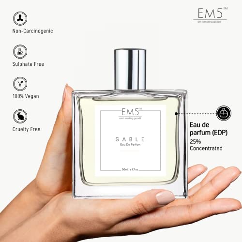 Image of EM5 Sable Unisex Perfume | Eau de Parfum | Spray for Men & Women | Strong and Long Lasting Fragrance | Fruity Leather Aromatic | Luxury Gift for Men /Women | 50 ml