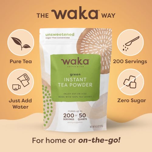 Waka Coffee Waka Instant Green Tea Mix, Classic - 100% Tea Leaves, No Additives, Sugar Free Tea Powder In Bulk Sachet - Fast & Easy Hot & Iced Teas, Up to 200 Cups (4.5 Oz)