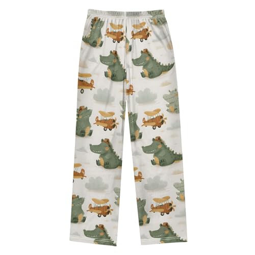 Pajama Pants Lounge Sleep PJ Bottoms Sleepwear Elastic Waist Drawstring S Alligator Airplane2