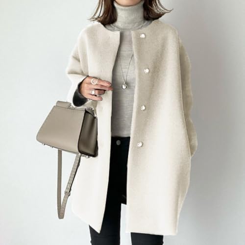 Straight Coat,Women's Single-Breasted Coat Long Trench Coat, Mid-Length Pea Coats Solid Color Cardigan4