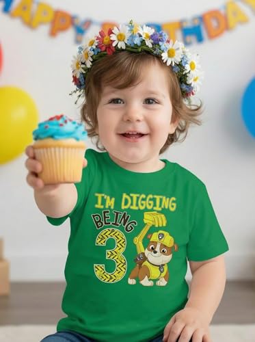 Image of Tstars Paw Patrol Rubble 3rd Birthday Shirt Toddler Boy 3 Year Old Tee
