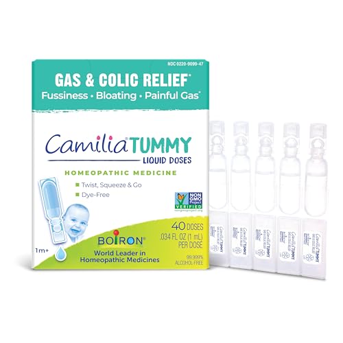 Image of Boiron Camilia Tummy Drops - 40 Count for Colic, Painful Gas, Bloating, & Fussiness - Sterile and Non-Drowsy Liquid Doses