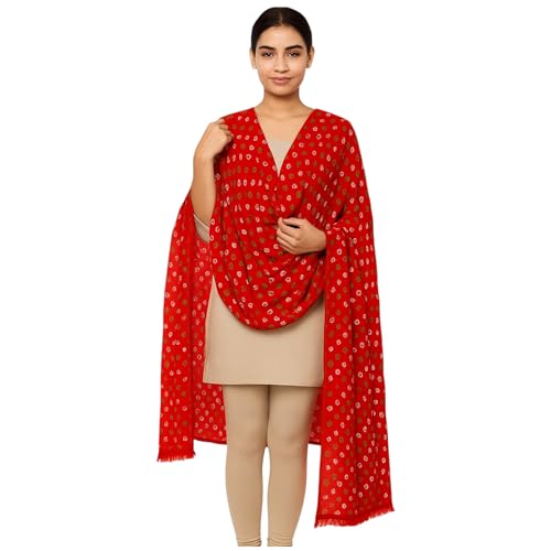Image of Traditional Bandhani Red Chunni Dupatta for Women | Cotton, Bandhej Printed, Ethnic Festive & Casual Wear Stole, Length 2 mtr., Pack of 1