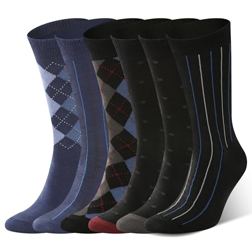 Image of BAMBOO COOL Men's Crew Socks Bamboo Viscose Breathable Rib Dress Socks For Men, Casual Lightweight Comfort 6 Pack