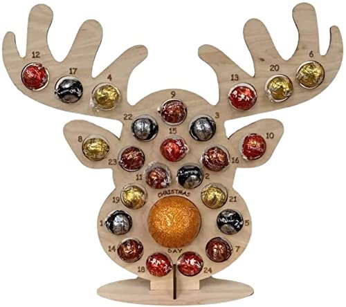 Cadre de chocolat de fête de Noël en bois, calendrier de l'avent en bois cadre de chocolat de fête de Noël, décoration de porte-bonbons pendentif élan, calendrier de l'avent de Noël (Wapiti) Cover