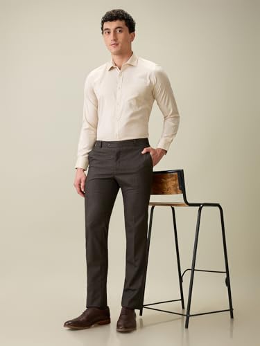Image of Raymond Men Slim Fit Checks Pattern Polyester Blend Flat Front Formal Trouser