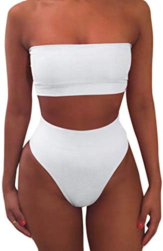 Pink Queen Women's Removable Strap Pad High Waist Bikini Set Swimsuit White M