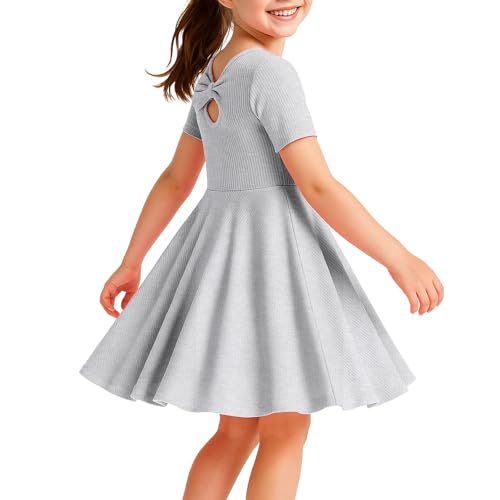 WELAKEN Girls Short Sleeve Skater Dress Twirl Dress for Daily or Special Occasions (5-12 Years)