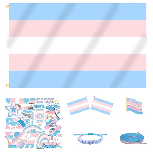 MEPLUM Pride 3x5 FT FTM Transgender Trans Flag Bundle for LGBTQ+ Accessories Present Celebration Parades Home Decor Party Supplies Festivals