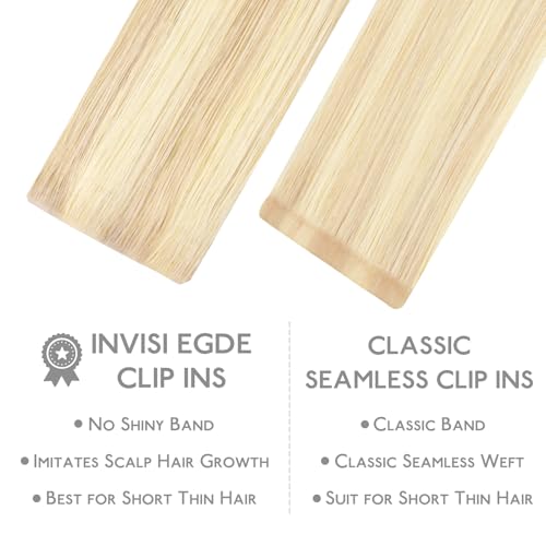 Image of WENNALIFE Invisi Edge Clip in Hair Extensions Real Human Hair, 16 Inch 130g 7pcs Balayage Light Wheat Platinum Blonde Seamless Clip in Extensions Remy Hair Clip Ins Invisible PU Skin Weft Straight Ext