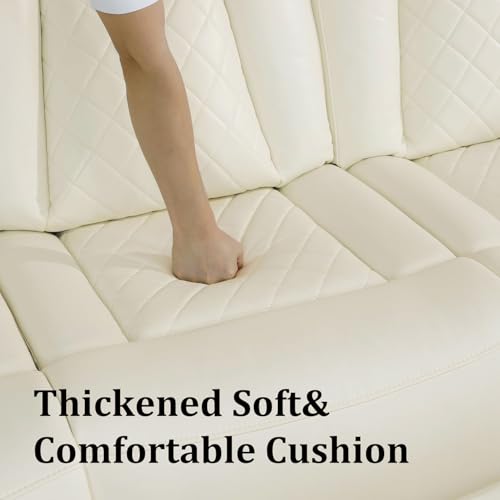 Power Recliner Sectional Sofa with LED Light, Breathing Leather Recliner Sofa Couch with USB Port/Cup Holder/Storage for Living Room (6 Seat Reclining Sectional Couch) (Cream White-1)