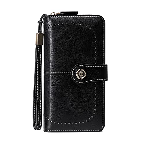 Image of Women Leather Wallet Crossbody Shoulder Bag with Double Zipper and Mobile Phone Purse with Shoulder Strap