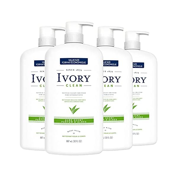 Ivory Clean Dermatologist Tested and Formulated Body Wash Free of Parabens and Phthalate Gentle on Skin, Aloe Scent, 30 oz (Pack of 4)