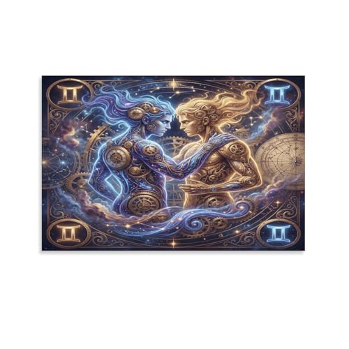 Tableau toile Gémeaux Steampunk 50x75cm pour déco salon