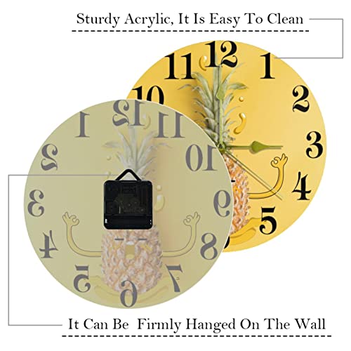 Horloge murale ananas 25 cm silencieuse à piles pour décoration de cuisine