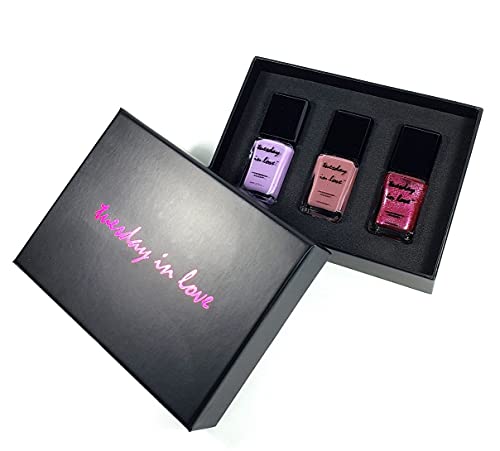 ISNA Certified Halal Nail Polish Set by Tuesday in Love (Ø­Ù„Ø§Ù„) - Pack of 3, 15 ML/0.5 FL OZ each - Vegan Nail Polish - Oxygen & Water Permeable - Fast Drying Breathable Nail Polish - Non-toxic & Cruelty Free (Nail Polish Set - Purple)