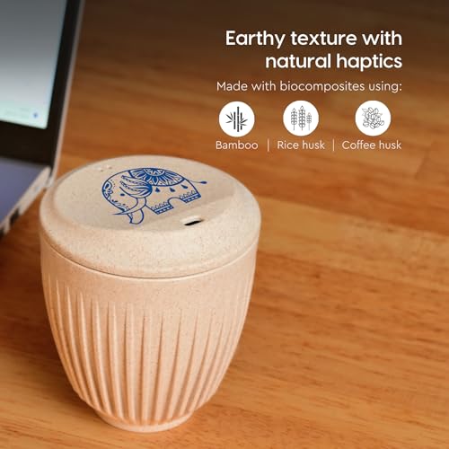 Image of Eha Earth-Friendly Wedding Gifts for Couple | Gifts Made with Rice Husk Biocomposite | Elephant Printed Mug and Coasters Set of 2, Keychain, Loopac Box | 250 ml | Sand Castle