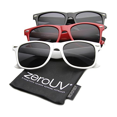 zeroUV Classic Eyewear 80's Retro Large Horn Rimmed Style Sunglasses (3-Pack Smoke Lens (Black + Red + White))2