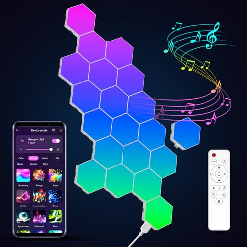 JIMIMORO 20 Pack Hexagon Light Panels - Smart RGB LED Wall Lights With APP & Remote Control, Cool Music Sync Gaming for Living Room, Bedroom, Kids, Adults