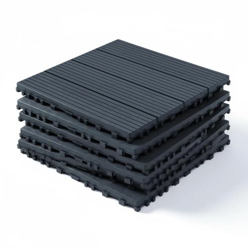 Interlocking Deck Tiles 44 Pack, Plastic Outdoor Deck Tiles for Patio, 12"x12" Waterproof Deck Flooring Tiles, Easy Snap Together Outdoor Flooring for Balcony, Garden, Porch, Dark Grey (Parallel)