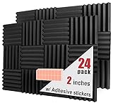 A2S Protection Paneles Acústicos de Espuma 2X12X12 Azulejos Incombustibles Insonorizados- Alta Calidad –Ideales para el Aislamiento Acústico de Casas Estudios –Densidad 25Kg/CMB (Negro 2' 24pcs