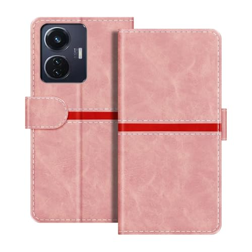 ESACMOT ���U�[�E�H���b�g�P�[�X Vivo T1 (Snapdragon 680) �Ƃ̌݊������� ���X�g���C�v�f�U�C�� �J�[�h���[�t�� �}�O�l�b�g���蒠�^�J�o�[ (�s���N)