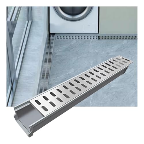 Sistema de drenaje de zanja de acero inoxidable, rejilla resistente para uso en interiores y exteriores, ideal para calzadas, patios, jardines, lavanderías (39.4 x 3.94 x 3.94 pulgadas)