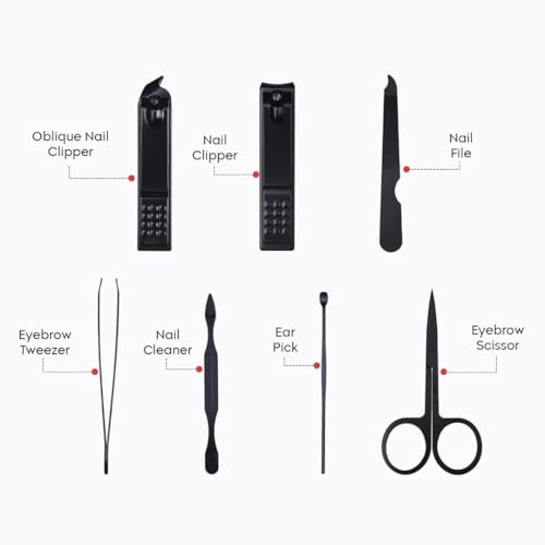 Image of Gleva Stainless Steel Manicure Set, Manicure Pedicure Kit, Eyebrow Scissor, Nail Cutter, Diagonal Nail Clipper, Nail File, Ear Pick, Nail Cleaner & Eyebrow Tweezer Personal Care Nail Clipper Kit For Men & Women (Set of 7)