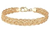 Barzel 18K Gold Plated Strand Braided Herringbone Mesh Bracelet, 7.5 Inches 8.5mm wide - Made In Brazil