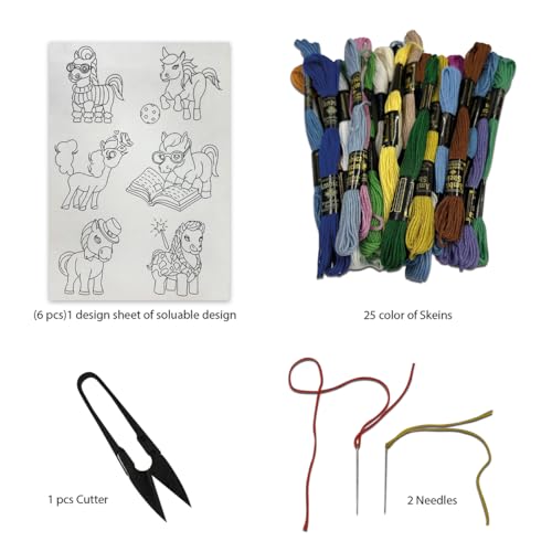 Image of Embroiderymaterial Stick and Stitch Embroidery Patches Patterns, Water Soluble Wash Away Embroidery Transfer Stabilizer Paper with Pre-Printed Unicorn Designs, Threads, Needle & Cutter for Sewing
