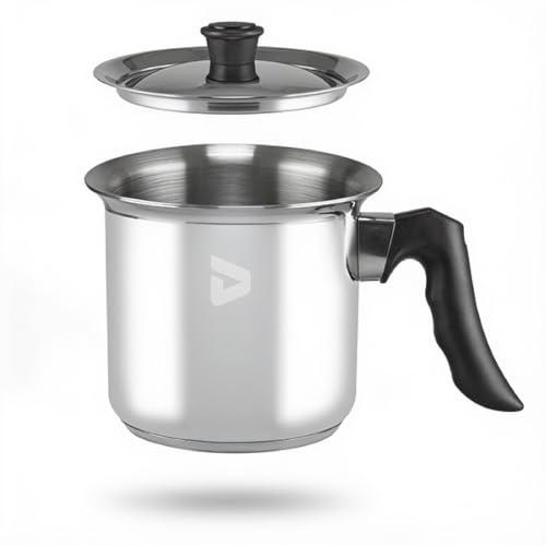 Image of VB DACE Stainless Steel Milk Pot with Lid, 1300 ml Total Capacity, Sandwich Bottom, Heavy-Gauge Stainless Steel, Induction & Gas Stove Compatible, Ergonomic Heat-Resistant Handle