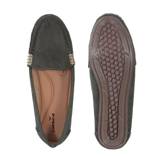Image of CatBird Women's Suede Finish Loafers | Slip-On Flat Shoes with Minimal Metal Detail | Soft Cushioned Footbed and Flexible Grip Sole | Ideal for Office, Everyday Wear, Travel and Casual Outings