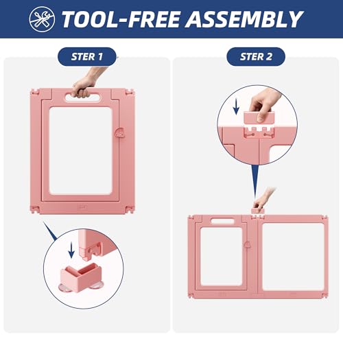 Image of Clear Acrylic Dog Playpen Indoor, Puppy Cat Small Pet Play Pen, Pet Cat Playpen for Rabbits, Dog Fence Crate Kennel Whelping Cage (Pink, 12 Panel)